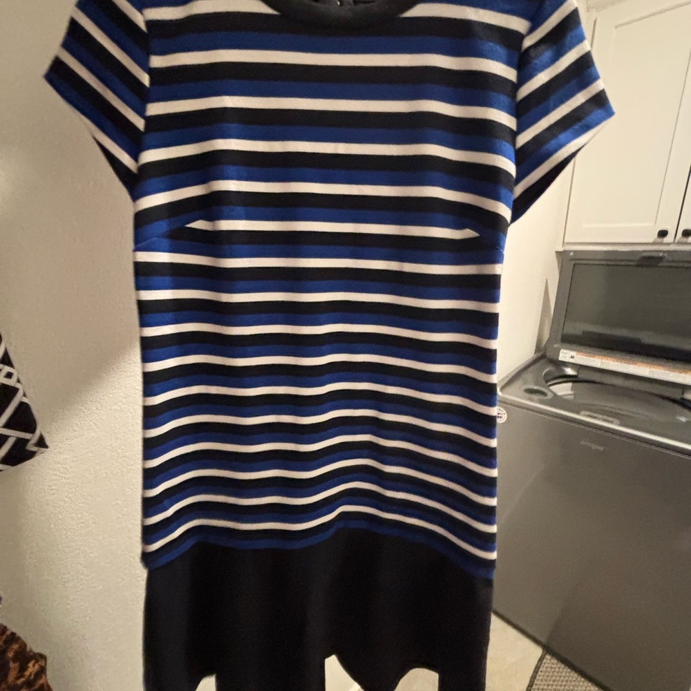 MICHAEL Michael Kors Blue and White Striped Midi Dress